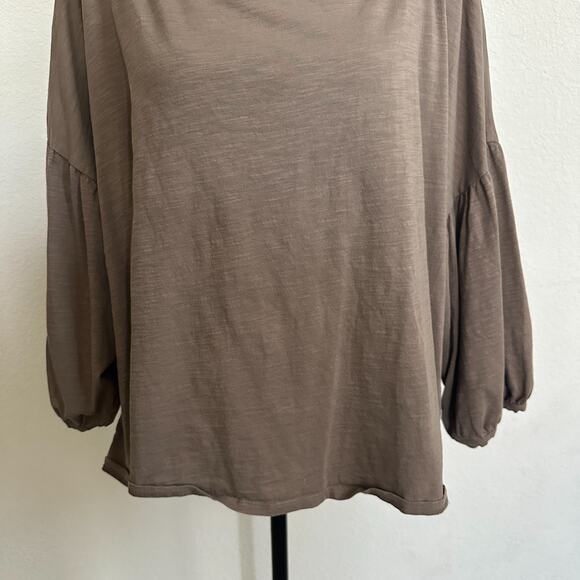 Garnet Hill Top XL Boxy Crop Capsule Brown 100% Pima Cotton Oversized Relaxed - Picture 3 of 10